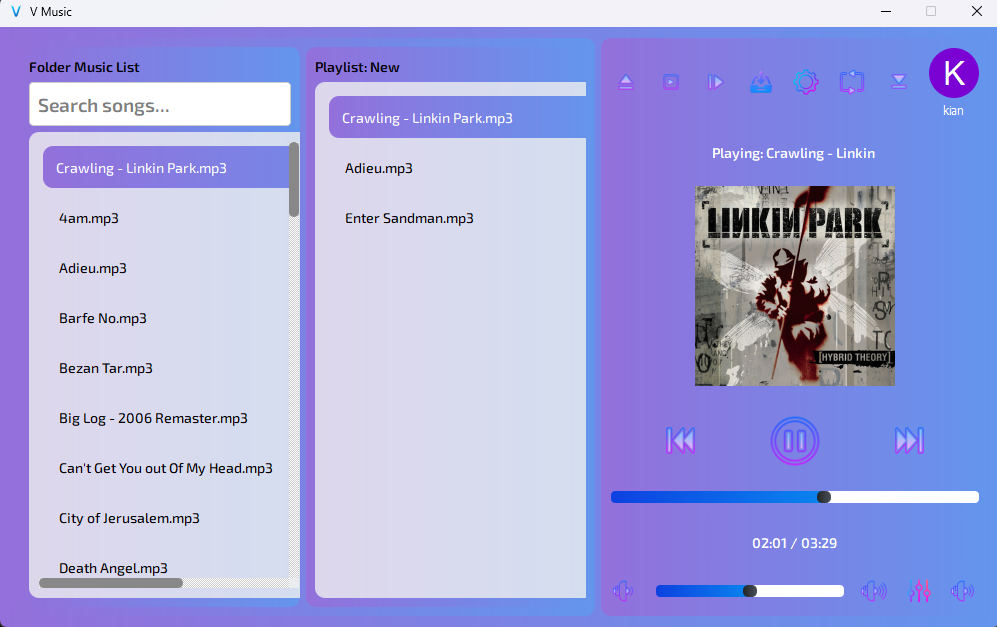 V Music Platform Interface